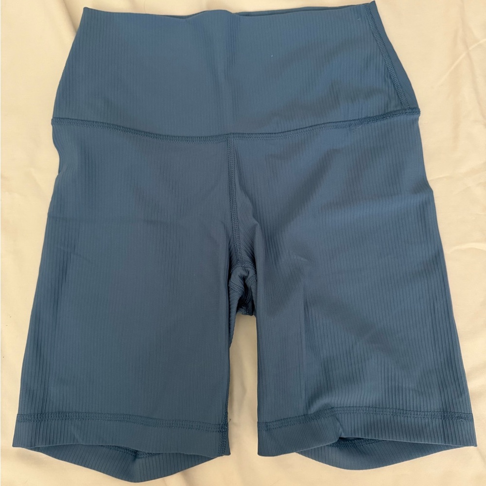 High-Waist Ribbed Bike Shorts in Slate Blue